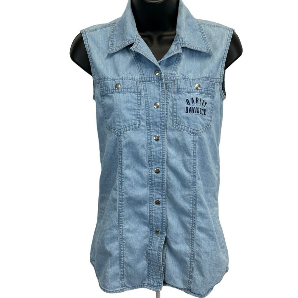 Harley Davidson HD Womens Sleeveless
Chambray Denim Collared Shirt LARGE